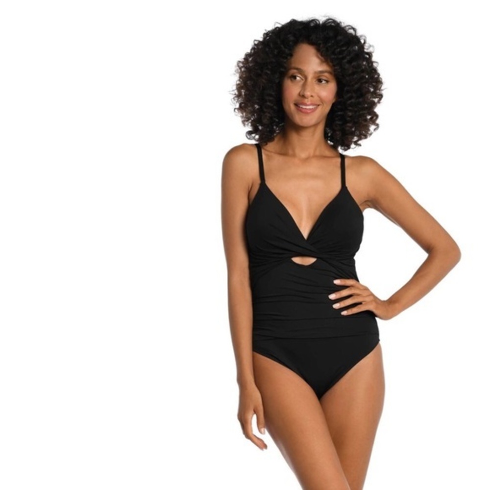 NWOT La Blanca Island Goddess Black One Piece Swimsuit Swimwear Size 8